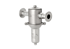 Edelstahlfilter mit zwei seitlichen Tri-Clamp-Anschlüssen und einem unteren Filtergehäuse.