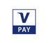 Blaues V PAY Logo mit großem V und dem Wort PAY darunter auf weißem Hintergrund.