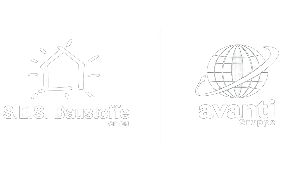 Logos von S.E.S. Baustoffe und Avanti Gruppe auf grünem Hintergrund.