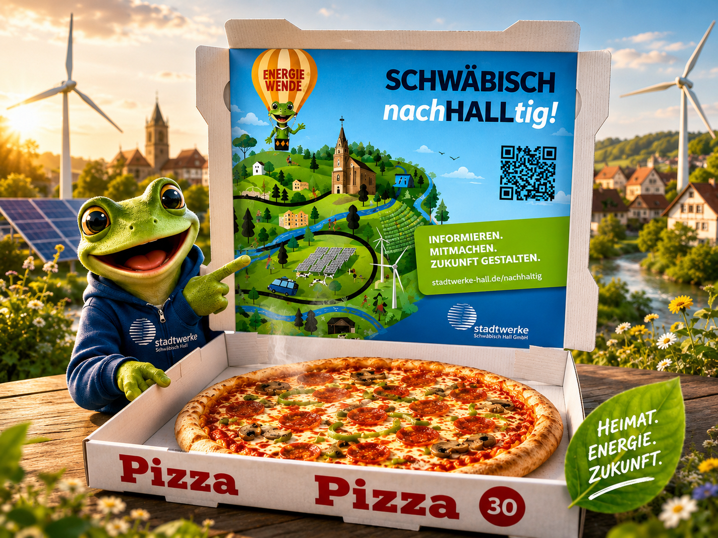 Stadtwerke Schwäbisch Hall  — NachHALLtig Kampagne, Werbung im Pizzakarton, Schwäbisch Hall +2km