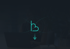 Türkis leuchtendes b-Logo mit Kreisen und einem Pfeil nach unten über einem dunklen Hintergrund mit Laptop.