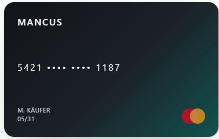 Mancus Kreditkarte in Dunkel mit Mastercard-Logo