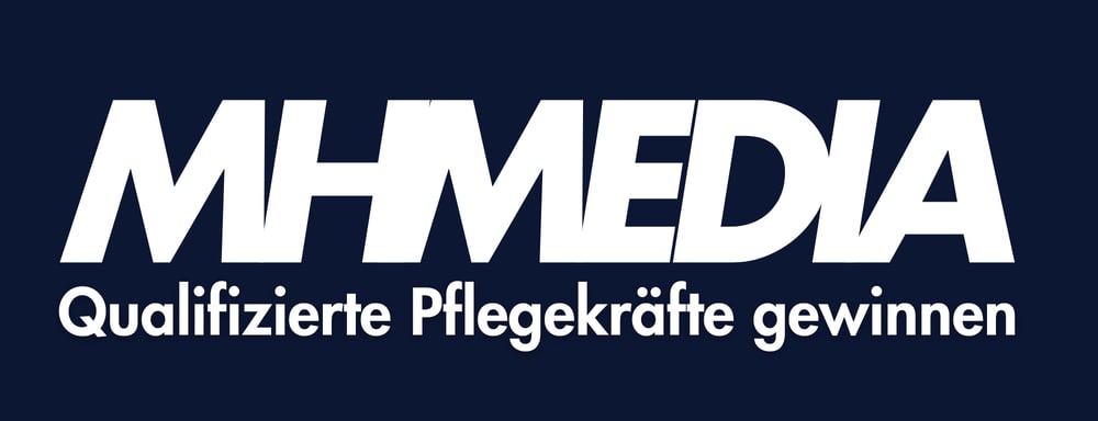 Logo von MHMEDIA mit dem Text "Pflege, Pädagogik und Soziales" in Weiß auf blauem Hintergrund.