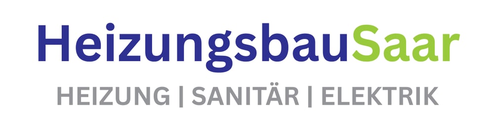 Logo: "HeizungsbauSaar" in Blau und Grün, darunter "HEIZUNG | SANITÄR | ELEKTRIK" in Grau.