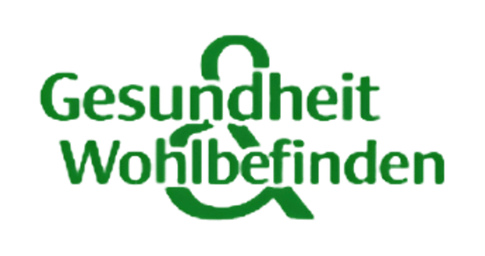 Grüner Text "Gesundheit & Wohlbefinden" auf dunklem Hintergrund.