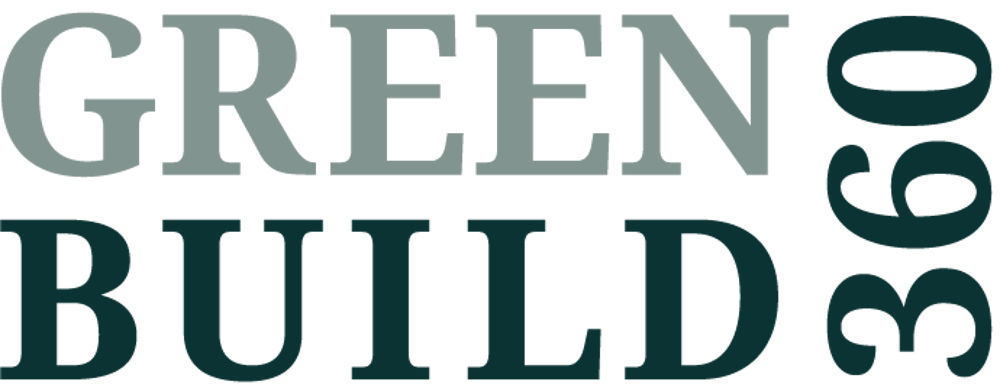Grünes Logo mit weißem Text "GREEN BUILD 360".
