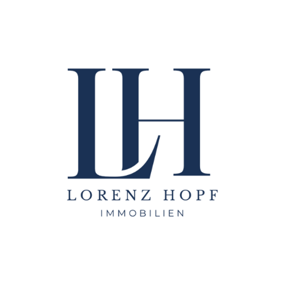 Dunkelblaues Logo mit den verschränkten Buchstaben "LH" und dem Text "LORENZ HOPF IMMOBILIEN".
