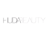 Huda Beauty-Logo: „Huda“ in Schwarz, „Beauty“ in Grau auf dunkelgrünem Hintergrund.