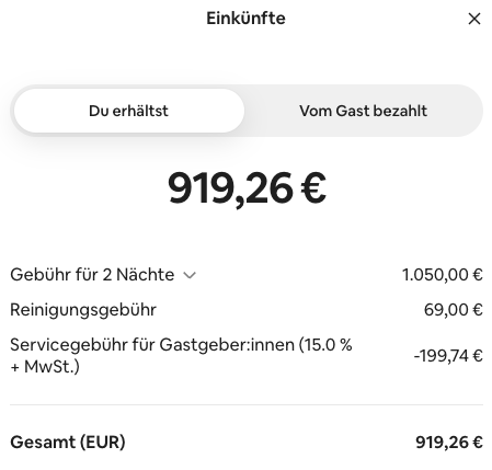 Echte Airbnb-Einkünfte