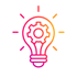 A gradient-colored lightbulb outline with a gear icon inside, emanating light rays.