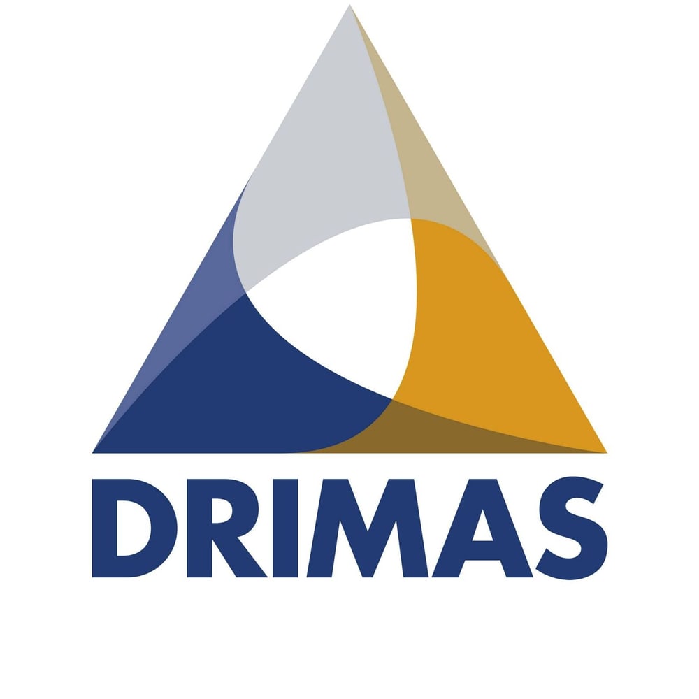Das Drimas Logo Dreieck in blau, orange und grau