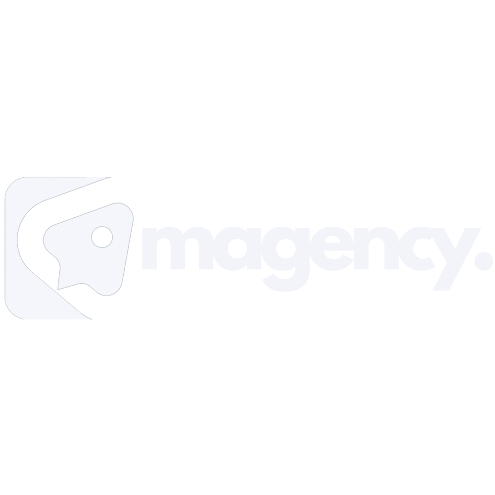 Magency-Logo mit stilisiertem Kopf und Schriftzug „magency.“