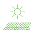 Grüne Sonnenikone über zwei Solarzellen, symbolisiert Solarenergie und nachhaltige Stromerzeugung.