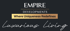 Text auf schwarzem Hintergrund: EMPIRE DEVELOPMENTS, "Where Uniqueness Redefines", und "Luxurious Living".