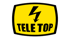 Yellow sign with a black lightning bolt above the text "TELE TOP" in black capital letters.