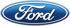 Blaues Ford-Logo in ovaler Form mit weißem Text und silbernem Rand.