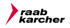 Raab Karcher Firmenlogo mit einer roten Pfeilgrafik auf schwarzem Hintergrund.