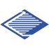 Blaues, rautenförmiges Logo mit horizontalen Linien auf schwarzem Hintergrund.