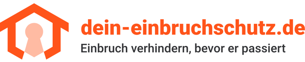 Oranges Haus-Symbol mit Schlüsselloch, Text "dein-einbruchschutz.de Einbruch verhindern, bevor er passiert".