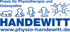 Logo "Praxis für Physiotherapie und Osteopathie HANDEWITT" mit stilisierten Figuren und Webseite www.physio-handewitt.de.