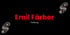 Roter Schriftzug Emil Färber Freiburg auf schwarzem Grund mit zwei beige-grauen Logo-Symbolen an den Ecken.