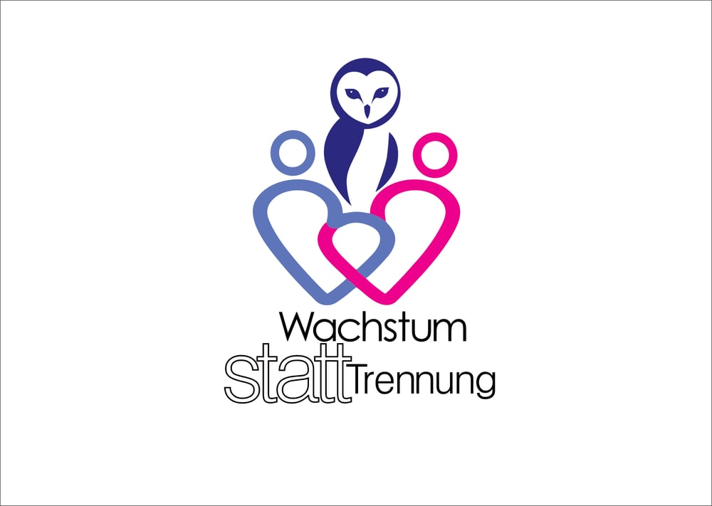 Logo mit Eule, zwei stilisierten Menschen als Herzen und dem Text "Wachstum statt Trennung".