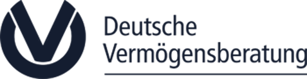 Logo der Deutschen Vermögensberatung mit einem stilisierten "V" in einem Kreis und dem Schriftzug "Deutsche Vermögensberatung" darunter.