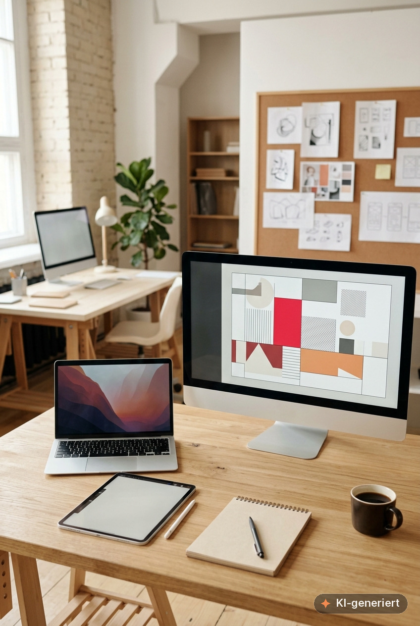 Arbeitsplätze einer Kreativagentur mit Apple-Geräten