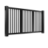 Schwarzes GUARDI Zaunfeld mit vertikalen Stäben und zwei Stehern aus Aluminium