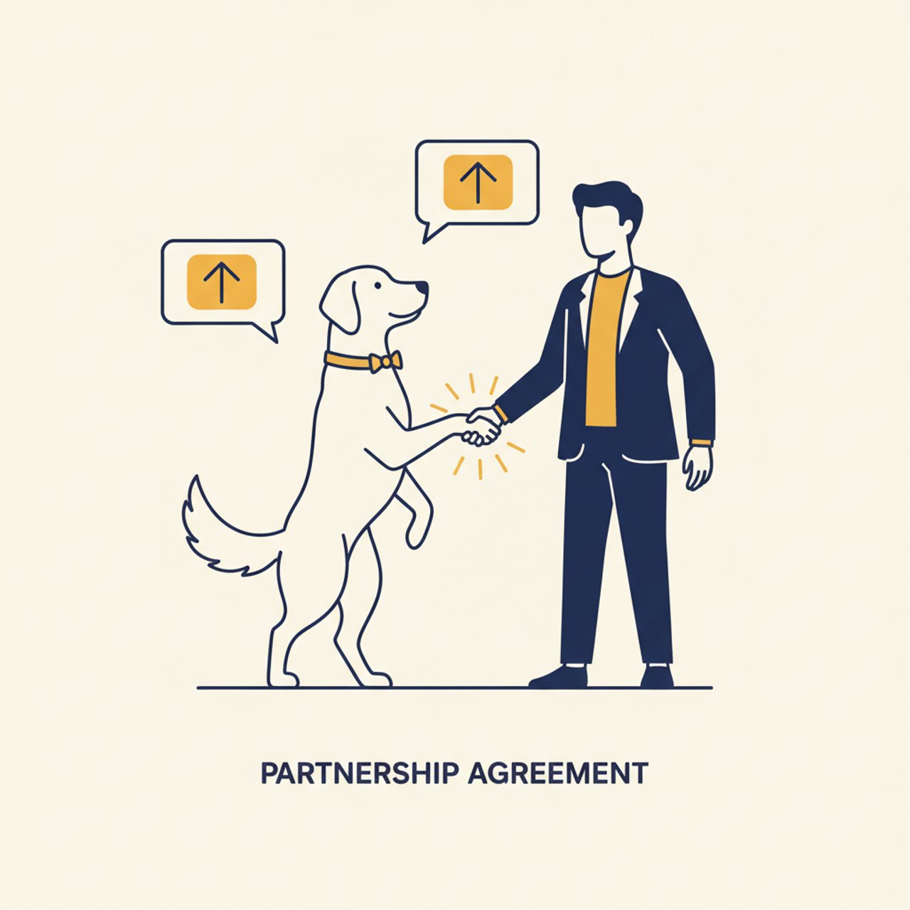 Illustration eines Hundes, der einem Menschen die Pfote reicht