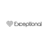 Graues Herz-Logo links neben dem Wort "Exceptional" in grauer Schrift.