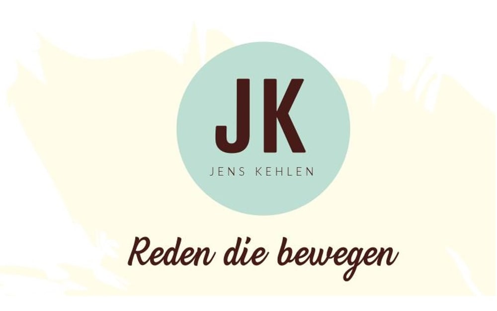 Logo mit initialen JK und dem Namen Jens Kehlen, darunter der Text "Reden die bewegen".