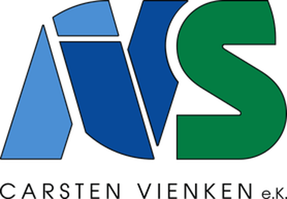 Logo mit stilisierten Buchstaben "AVS" in Blau und Grün, darunter der Text "CARSTEN VIENKEN e.K.".
