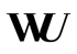 Schwarzer "WU"-Schriftzug auf dunkelgrünem Hintergrund.