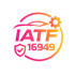 Pink and orange gradient IATF 16949 logo with a car outline, gear, and shield with a checkmark.