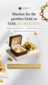 Goldrausch Juwelier Logo, Ring, Kette, Goldbarren und Münzen auf Marmor. Text: "Machen Sie Ihr geerbtes Gold zu Geld, das heute hilft. Jetzt Beratungstermin buchen."