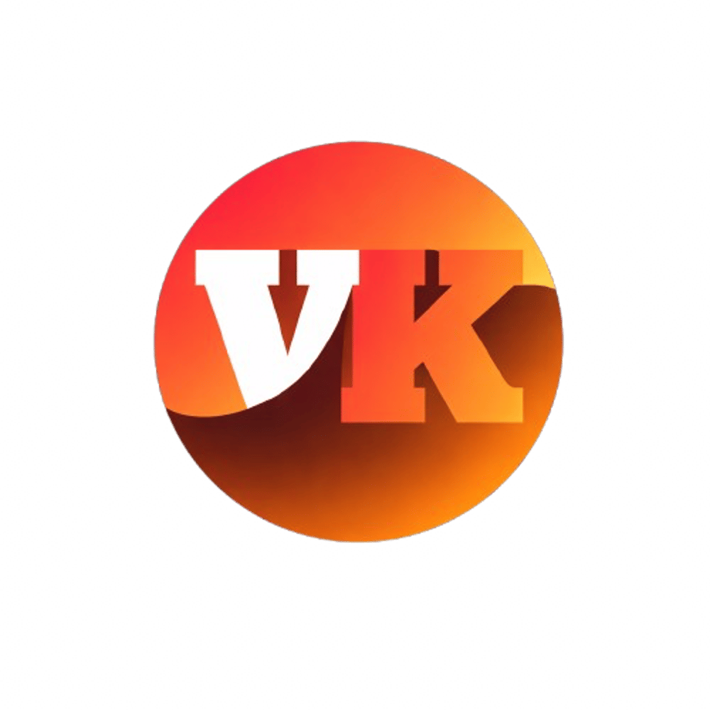 Rotes und oranges VK-Logo mit weißem „V“ und orangefarbenem „K“ in einem Kreis.