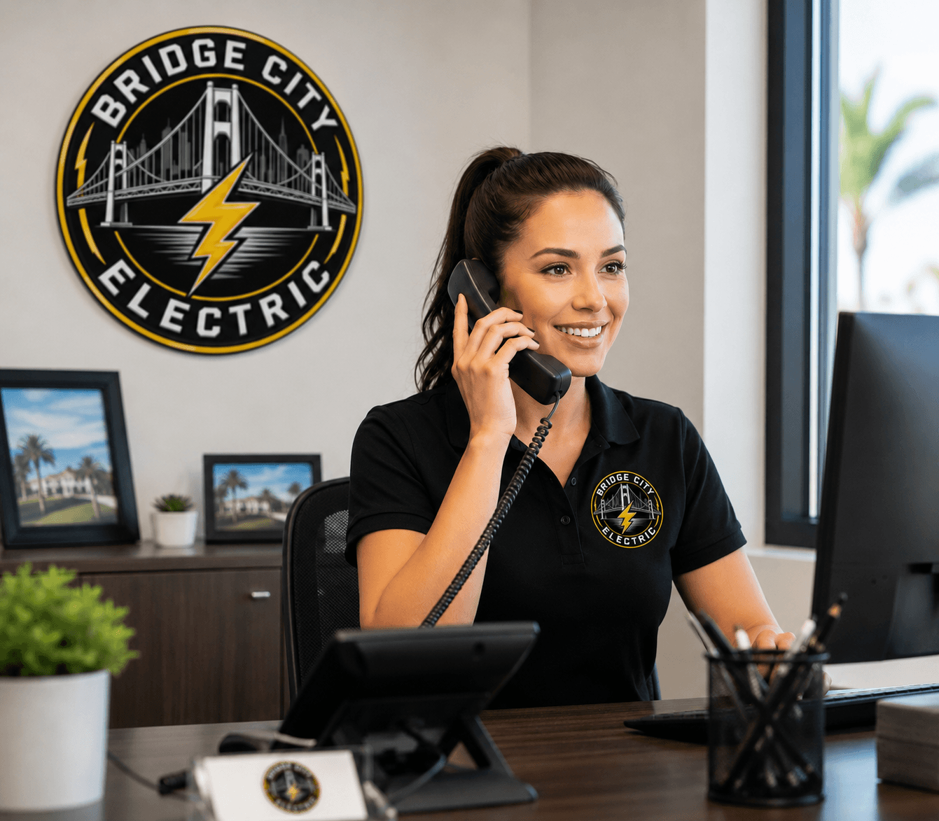Bridge City Electric employee receiving calls