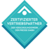 Türkises Logo: "ZERTIFIZIERTER VERTRIEBSPARTNER DER VERSORGUNGSWERK DER PRESSE GMBH", weißes Haus-Symbol.