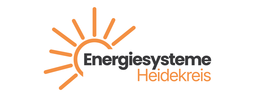 Logo der Energiesysteme Heidekreis mit einer stilisierten orangefarbenen Sonne auf schwarzem Hintergrund.