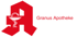 Rotes Apotheken-A-Symbol mit Äskulapnatter und Text "Granus Apotheke" auf grünem Hintergrund.