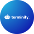 Terminify-Logo: Weißer Roboter und Text "terminify." auf blauem Kreis