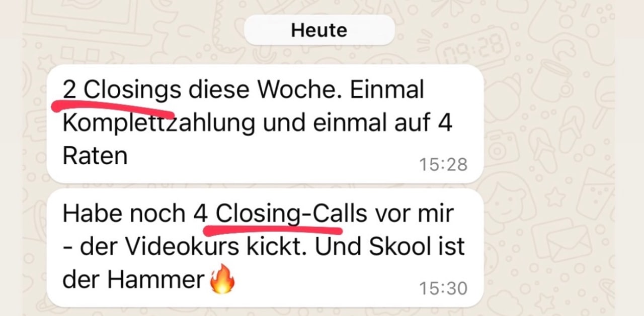 Kundenergebnis: 2 Closings diese Woche, 4 Closing-Calls offen