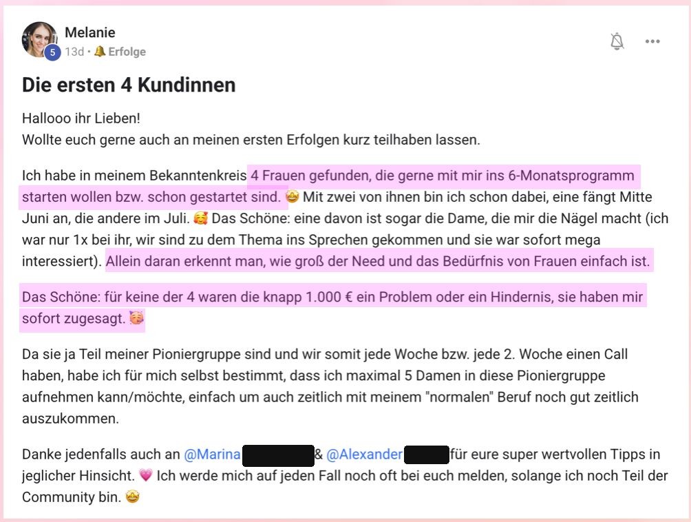 Melanie: die ersten 4 Kundinnen