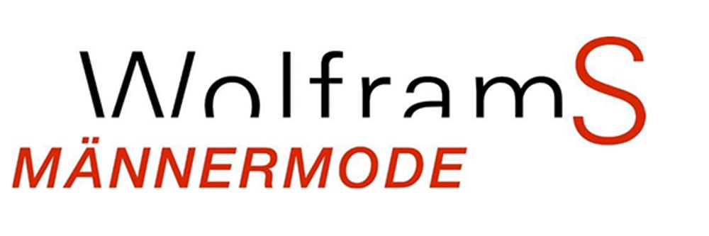 WolframS Herrenmode Logo in Schwarz und Rot.