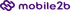 Logo mit "mobile2b" in lila Text und einem lila, verschlungenen Symbol auf grünem Hintergrund.