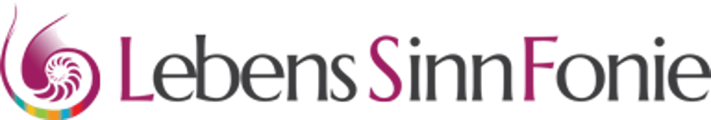 Logo mit lila Spirale und bunten Linien, daneben der Schriftzug "LebensSinnFonie" in Schwarz und Magenta.