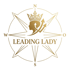 Goldenfarbenes Kompassrosen-Logo mit Frauenprofil, Krone, aufsteigenden Pfeilen und dem Text "LEADING LADY".