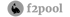 Graues f2pool-Logo mit einem schwarzen Fischsymbol in einem Kreis vor dem Text "f2pool" auf grünem Hintergrund.