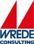 Logo mit zwei roten Dreiecken über dem blauen Text "WREDE CONSULTING".